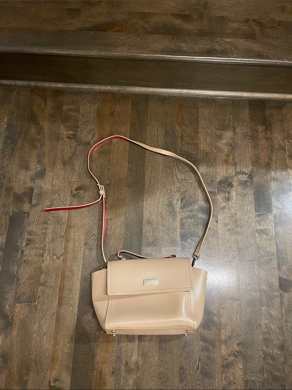 kate spade Beige Shoulder Bag with Red-Trim Strap